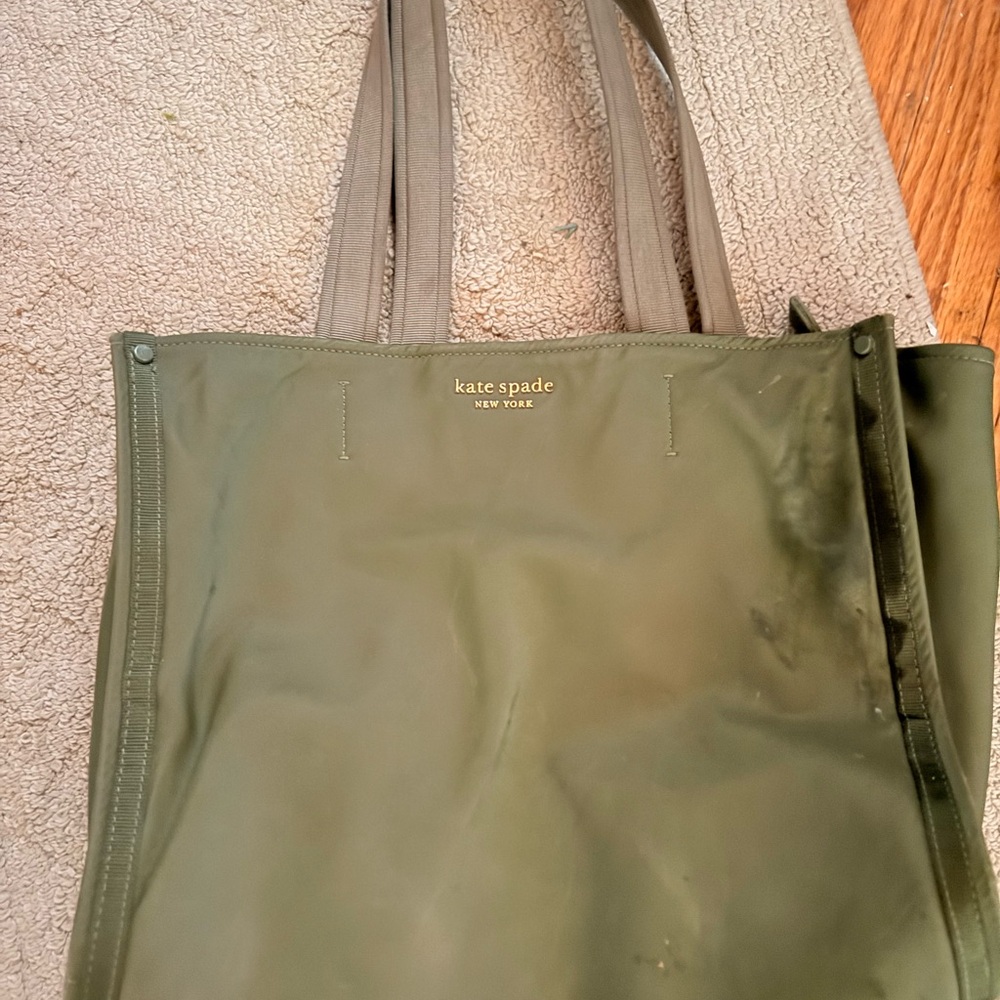 kate spade green nylon tote with gold logo
